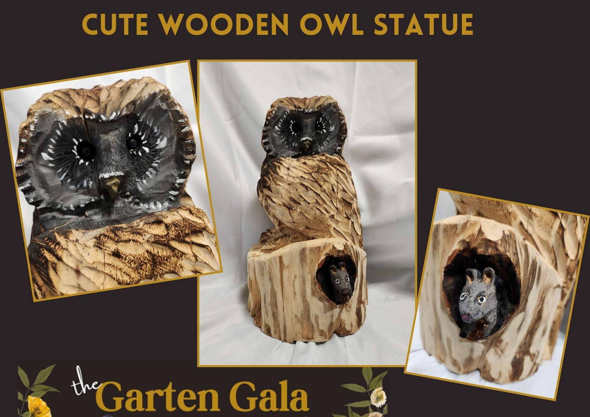 Wooden Owl Carving Statue 